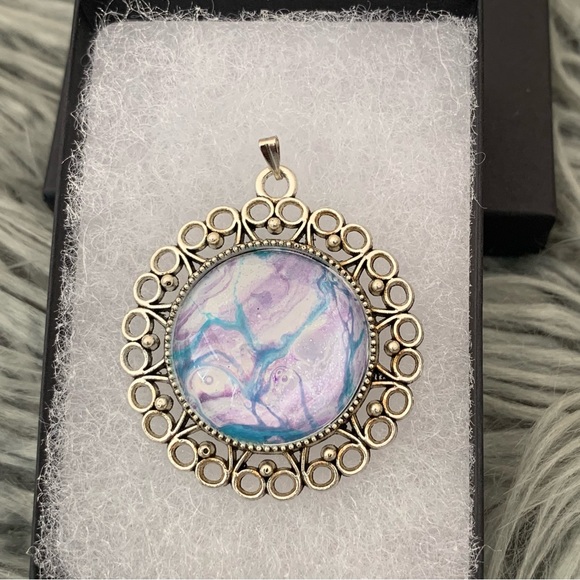 Handmade Fluid Art Necklace- Cotton Candy - Picture 2 of 7